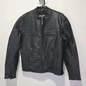 Vance Black Premium Cowhide Leather Racer Jacket w/ Vents Mens Size L